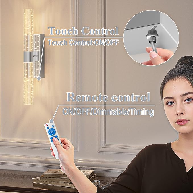 camuucci Battery Operated Wall Sconces Set of 2 Rechargeable Battery Powered Wall Light with 12000mAh Not Hardwired Dimmable Wall Lamp Fixtures for Bedroom Living Room Silver 20.9 Inches