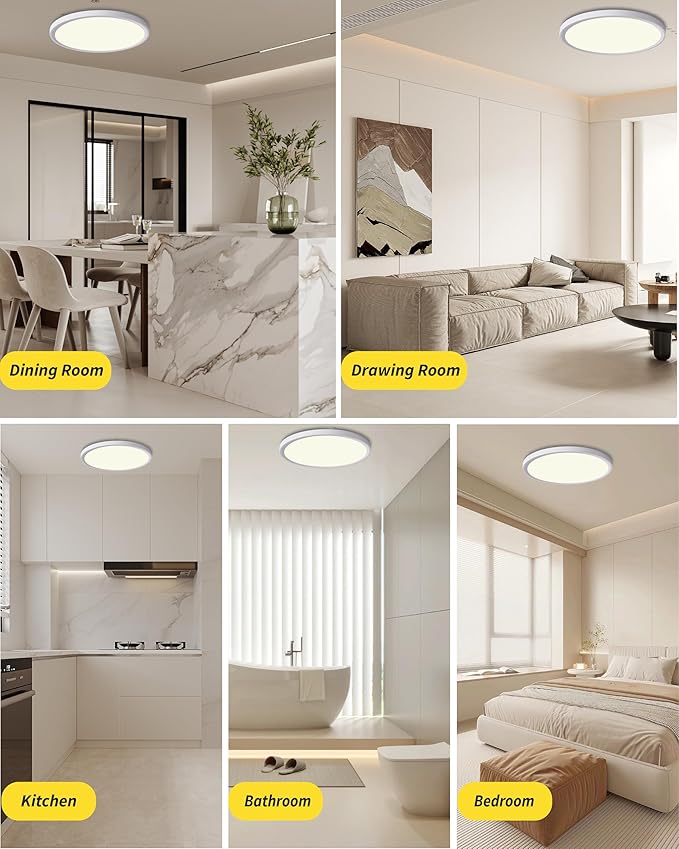 4pack 12 Inch Flush Mount Ceiling Light, 24w Led Ceiling Light, 3000k/4000k/6000k Selectable 2520lm Ceiling Lights, Super Slim Led Light Fixture For Bedroom Kitchen Living Dining Room Office (White)