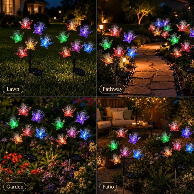 JJGoo 2 Pack Solar Garden Lights, Solar Butterfly Swaying Light for Outside, New Upgraded Outdoor Waterproof Light for Garden Patio Yard Front Porch Decor