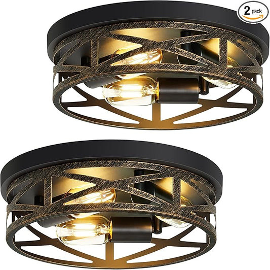 ZHU YAN 2 Pack Flush Mount Ceiling Light,3-Light Vintage Farmhouse Ceiling Light,Kitchen Lighting Fixtures,Light Fixtures Ceiling Mount for Hallway,Entryway,Bedroom,E26 Base