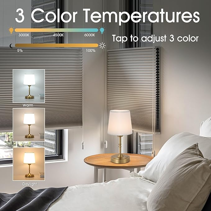 Vintage Gold Cordless Table Lamp with Remote and Touch Control, Wireless Small Led Battery Powered Rechargeable Portable Table Lamp, Dimmable 3 Color Mini Desk Lamp for Home Patio, 1Pack