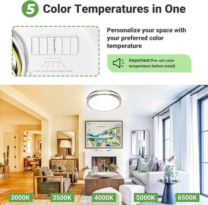 zemty 2Pack 10Inch Brushed Nickel LED Flush Mount Ceiling Lights, Dimmable 3000K-6500K,15W 1500LM Damp-Rated Stainless Steel Light Fixture for Hallway Kitchen Bathroom Closet Laundry