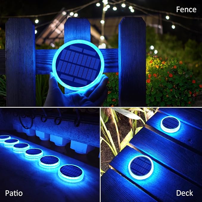 YiLaie Blue Solar Lights for Outside Stick on Boat Dock Deck Step Driveway Strip Lights Outdoor Waterproof Solar Powered Stair Post Ground Pathway Walkway Accessories Auto ON/Off（4 Pack）