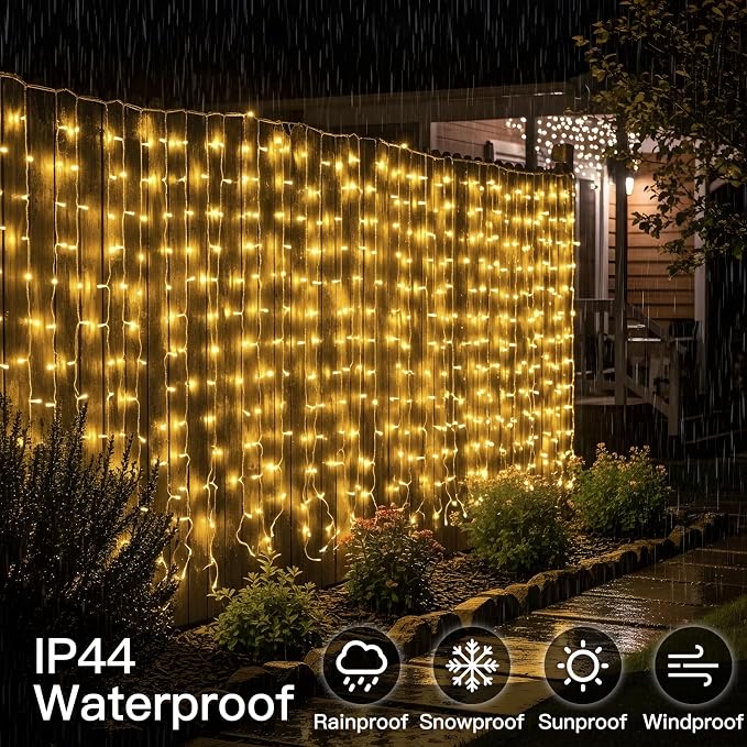 suddus Curtain Lights for Bedroom, 300 Led 9.8x9.8ft Curtain Lights for Backdrop, Curtain String Lights for Christmas, Dorm, Wall, Backdrop, Window, Wedding, Party, Birthday, Warm White（Plug in）