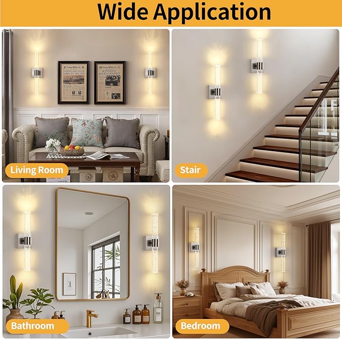 Modern Wall Sconces Set of Two in Brushed Nickel Finish 18 Inch 3000K-6000K Led Bathroom Sconce Lights Indoor Hardwired Wall Lamp for Bedroom Living Room Hallway, 12W