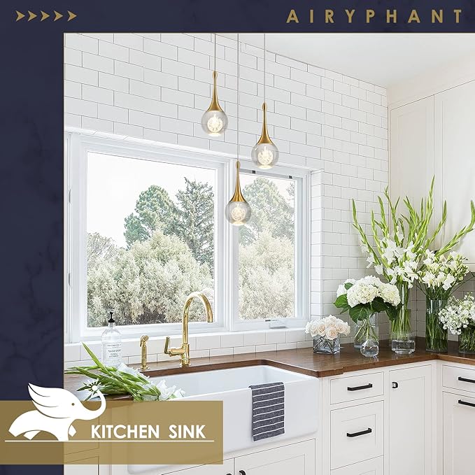 3 Light Gold Pendant Lighting, 15W Modern Dimmable LED Teardrop Crystal Chandelier Cluster Pendant Light for Kitchen Island Dining Room Hallway Bathroom 3000k Warm White