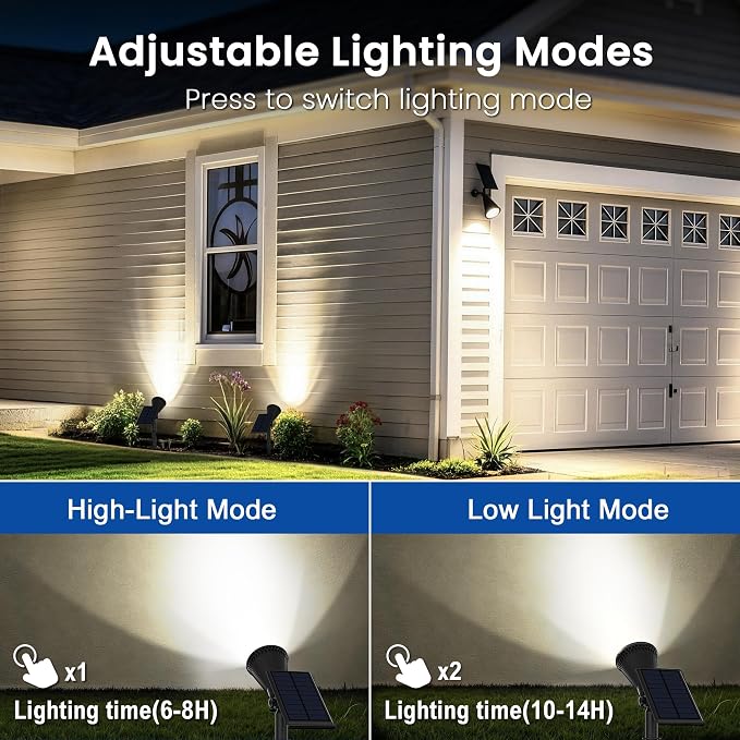 JEJOT 6 Pack Solar Lights Outdoor Waterproof,Cool White Light,2 Lighting Modes,Solar Powered Spotlights for Yard Garden Solar Spot Lights for Flag Landscape Auto On/Off