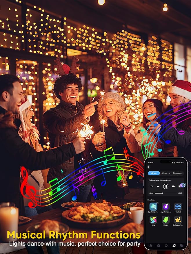 Guhope Smart Color Changing Christmas Lights, 66FT 200 LED RGB Christmas String Lights with App & Remote Control, Waterproof Christmas Tree Lights for Outdoor Indoor Party Decor