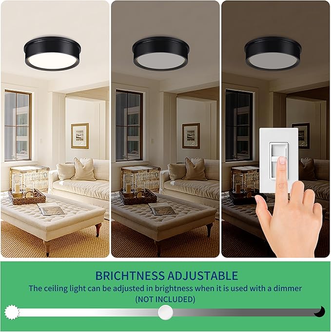 13 inch Flush Mount LED Ceiling Light Fixture, 5CCT Modern Dimmable Lighting for Hallway Bathroom Kitchen Stairwell, 2700K/3000K/3500K/4000K/5000K, Black
