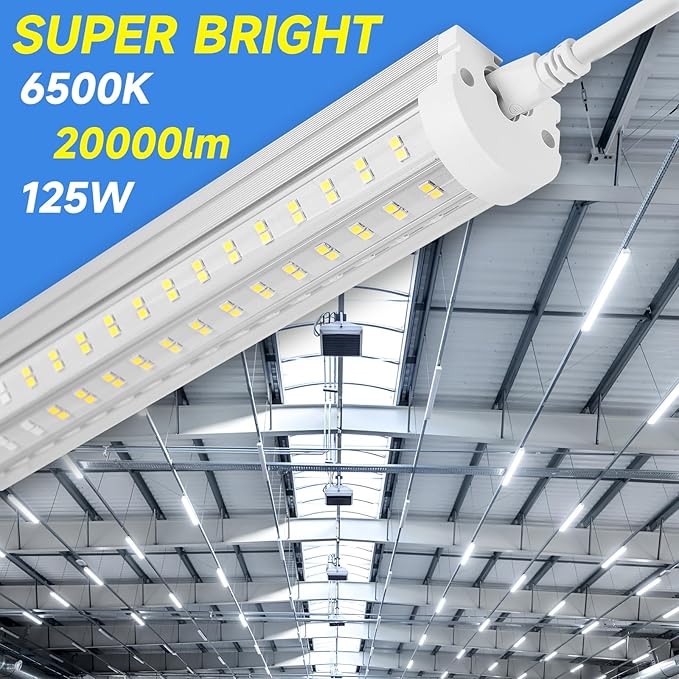 Phiwicsh 8FT U Shape 125W Integrated Tube Bright LED Light, 6500K Clear White, 20000LM - Flush Mount/Hanging Linkable LED Ceiling Lights for Garage, Plug&Play, 6 Pack