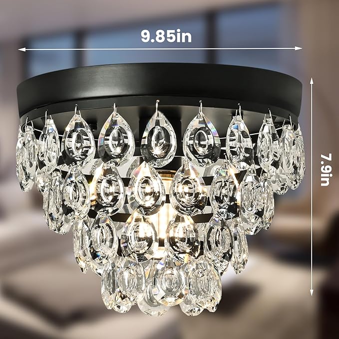 Small Crystal Chandeliers Small Chandelier Light Fixture Mini Chandelier for Closet Bathroom Living Room,Matte Black Crystal Chandeliers Lighting