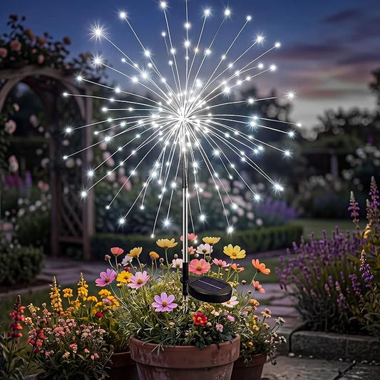 btfarm 1 Pack Solar Garden Lights Outdoor, 8 Modes Firework Lights Solar Powered, Waterproof Twinkle Fairy Light Outside for Yard Patio Pathway Pool Christmas Party Decorative, Cool White