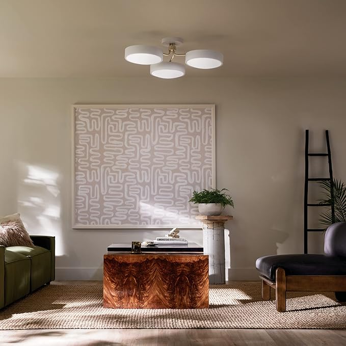 KICHLER Sago 52604WHCPZ Semi Flush LED 3-Light 40˝ with Clear Acrylic with Inside Satin Etch in White and Champagne Bronze