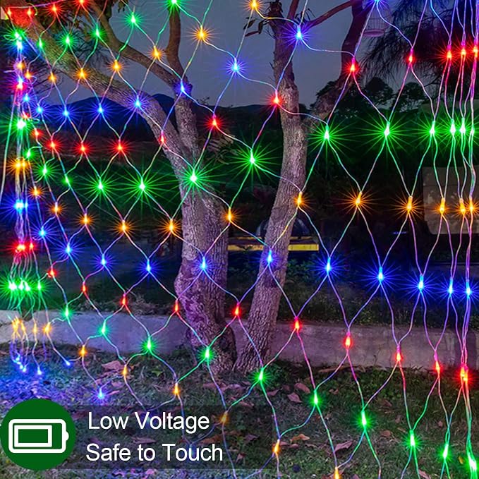 echosari Christmas Net Lights Battery Operated, Dual Color Changing 100 LED Bush Net Lights 5Ft x 5Ft Mesh Light with Remote for Wedding Garden Backyard Decor (Warm White & Multicolor)
