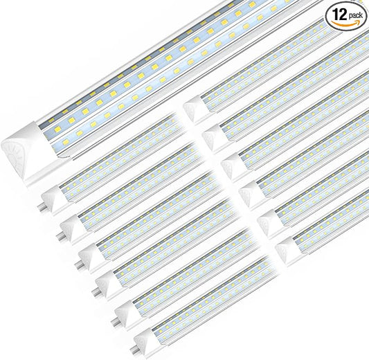 SHOPLED LED Shop Light 8FT, 90W 11700LM 6000K Cool White, Linkable T8 LED Tube Light Fixtures, D-Shape, 8 Foot LED Shop Lights for Garage, 12 Pack