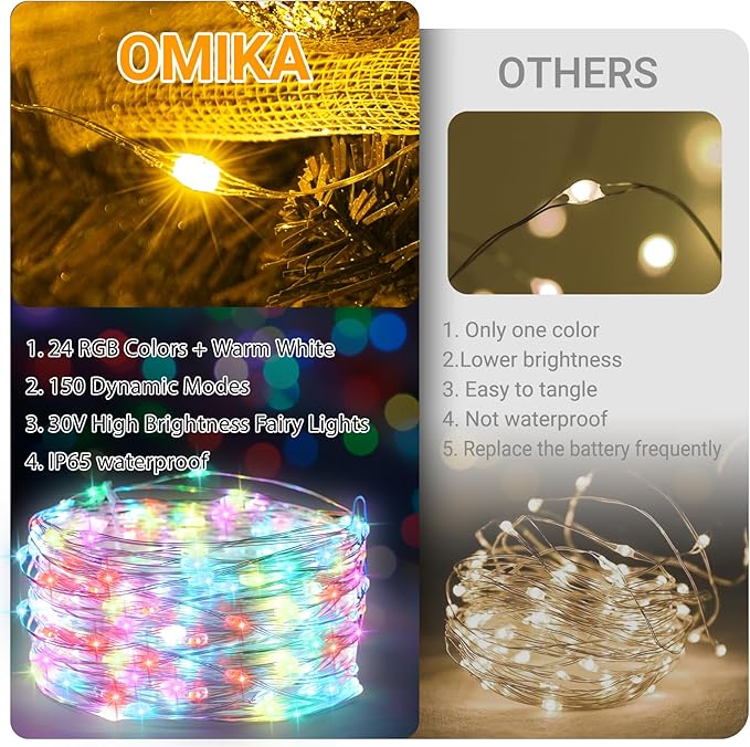 50ft Fairy Lights Plug in, Dimmable 25 Colors 14 Modes RGB+Warm White Color Changing String Lights,150LED Twinkle Lights with Remote, Christmas Fairy Lights for Indoor Outdoor Party Xmas Décor