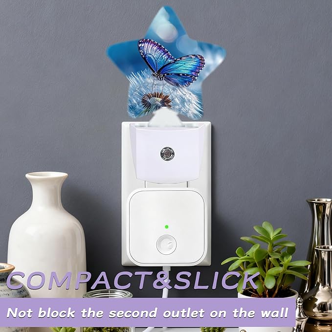 Blue Butterfly Night Lights Plug Into Wall, Dusk to Dawn Light Sensor Night Light for Kids,Energy Efficient Sleep Friendly Lamp for Bedroom Bathroom Nursery