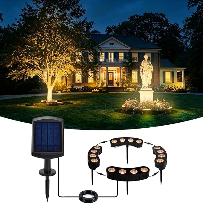 Sublume Solar Tree Lights Outdoor, Spotlights with Bright Warm White LED for Landscape Uplighting, 2-in-1 (Sticked&Tied), IP65 Waterproof, 2000Mah Palm Tree Ring Uplights for Flag Pole, Garden, Yard