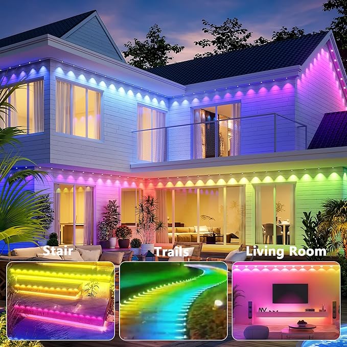 Permanent Outdoor Lights - 50FT Smart Outdoor Eaves Light with App/Remote Control,Music Synchronization, IP67 Waterproof, LED Eaves Lights for Patio/Eave/Party Decorations (50FT)