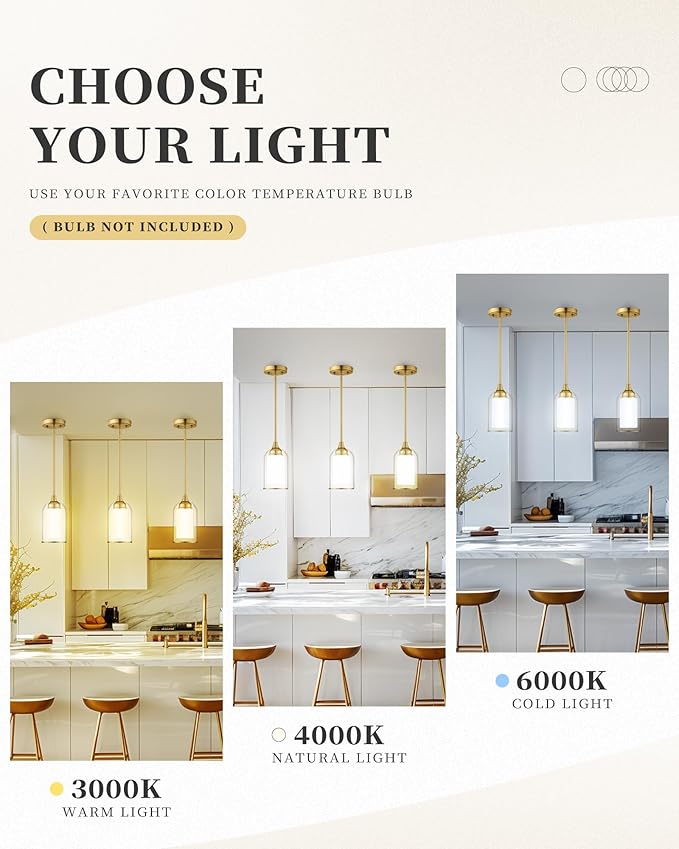 LIROUVET 2 Pack Pendant Lights, Vintage Dual Glass Hanging Lamp, Brushed Gold Pendant Lights Kitchen Island with Clear and Milk Glass, Pendant Lighting for Dining Room PL02BR-2PK