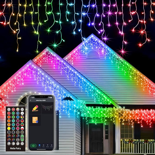 99FT Smart Color Changing Christmas Icicle Lights - APP Control 897 LEDs 207 Drops Outdoor Roof String Lights DIY 100+ Effects Music Sync, Waterproof for Outside Garage Eaves House Holiday Decor