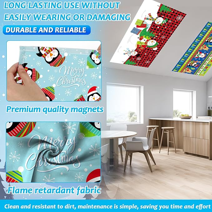 6 Pcs Fluorescent Light Covers with 60 Magnets Decorative for Classroom Ceiling Lights 4 x 2 Feet Magnetic Light Cover Filter Easy Install for Office Hospital Home Ceiling Supplies (Christmas Snowman)