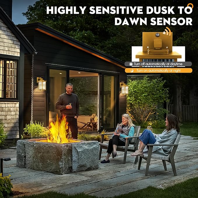 2 Pack Dusk to Dawn Outdoor Lighting, Waterproof Outdoor Porch Light with Tempered Glass, Outdoor Light Fixture for House Exterior Front Door Garage Patio (Gold Color)