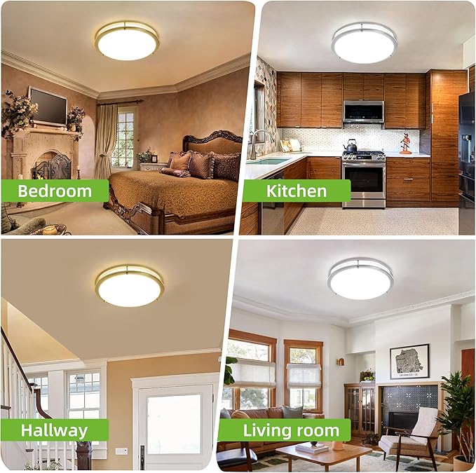 hykolity 16 inch Dimmable LED Flush Mount Ceiling Light Fixture, 36W, 2200LM, 2.7/3/3.5/4K/5K Adjustbale, 120°Light Angle, CRI90, Ceiling Lamp for Bedroom, Kitchen, Office, ETL Listed, Brushed Nickel