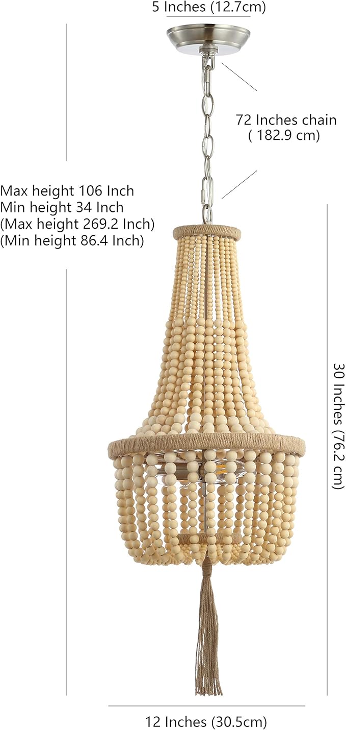 SAFAVIEH PND4082A Wynne Bohemian Adjustable Brown Beaded Tassel 2-Light (LED Bulbs Included) Pendant