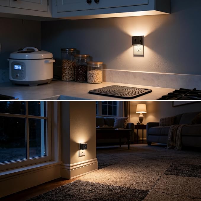 DORESshop LED Night Lights Plug into Wall [2 Pack], Plug in Night light, 3 Level Brightness Adjustable Night Light, Dusk to Dawn Motion Sensor Night Light for Adults, Bedroom, Bathroom, Hallway, 3000K