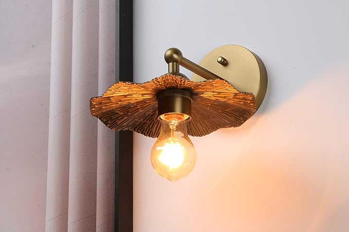 Pathson Vintage Metal Wall Sconce Brass Finished, Flower Shape Split Design Wall Lamp Fixture, Home Decor Art Wall Light Hardwired Farmhouse Lighting for Living Room Hallway Bedside