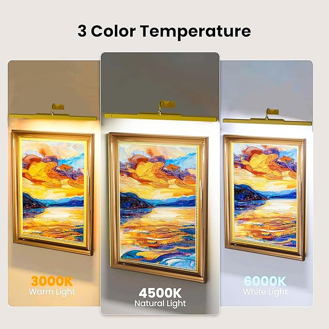2 Pack Picture Art Lights - 24 Inch 6000mAh Gold Cordless Battery Powered Art Light with Dimmable Remote for Living Room, Artwork & Dartboard