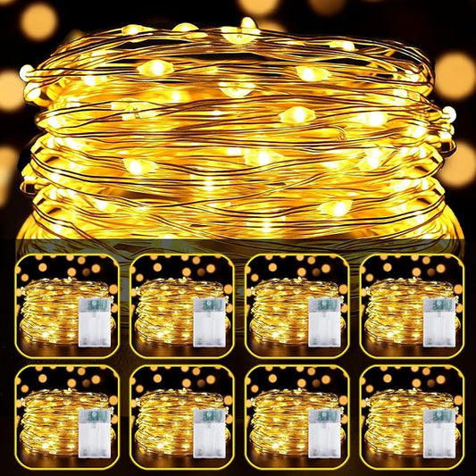 8 Pack LED Fairy Lights Battery Operated 20FT 60 LEDs Silver Wire String Lights Twinkle Lights Starry Fairy Lights for Bedroom Christmas Wedding Party Indoor Outdoor Decorations, Warm White