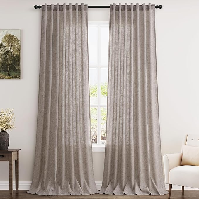 Brownish Grey Linen Curtains 90 Inch Length 2 Panels Set for Living Room Rod Pocket Back Tab Window Drapes Light Filtering Modern Farmhouse Curtain 90 Inches Long for Dining Room Bedroom 52x90