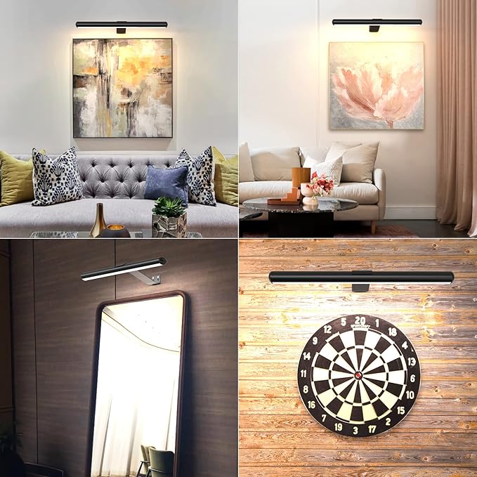 TINTINDOC 16inch Picture Light for Wall with Remote,Rechargeable Battery Dimmable Painting Lighting for Art Full Metal Magnetic, Timer Led Accent Lights for Gallery Dartboard Portrait on Home Wall