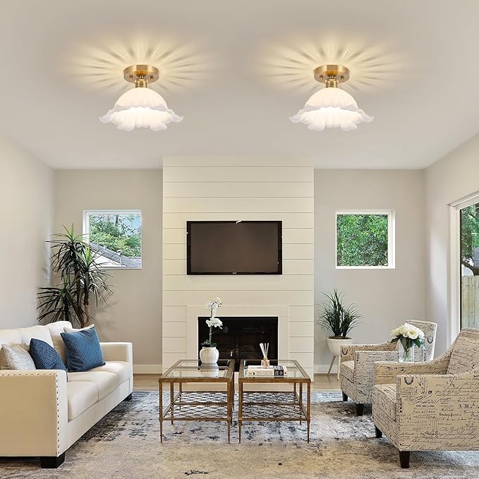Semi Flush Mount Ceiling Light,Hallway Vintage Lights Fixture Ceiling White 11" Ceiling Light E26 Bulb Included Vintage Lights Fixtures for Closet Hallway Kitchen Dining Room