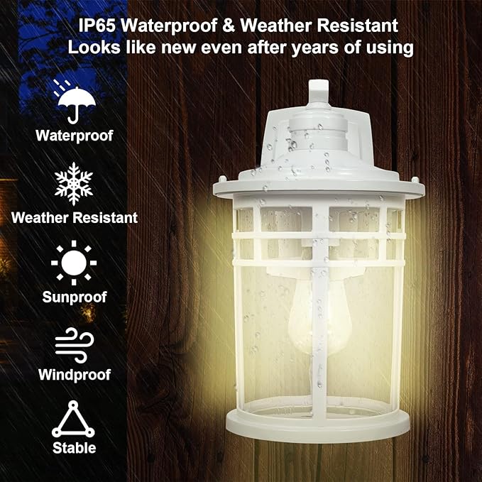 Darkaway 2 Pack Large Outdoor Porch Lights Wall Mount, 15inch Outdoor Light Fixtures Sconces Wall Lighting with Seeded Glass Exterior Lights for Patio Yard House Hallway Doorway Garage