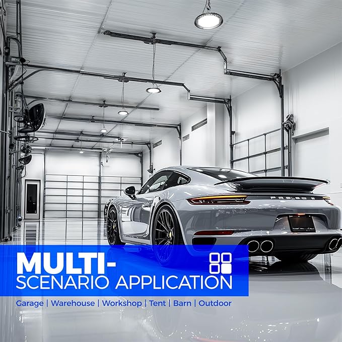 Barrina High Bay LED Shop Lights, 150W, 21000LM, IP65 Waterproof, 5000K, UFO LED high Bay Light for Warehouse with 5.9FT Cable US Plug, Shop Light for Garage barn Factory, 4 Packs, UL Listed