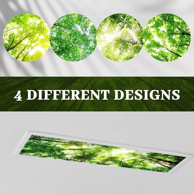 8 Pcs 1 x 4 Feet Fluorescent Lights Covers Magnetic Ceiling Light Cover with 8 Magnets Fluorescent Light Filters for School Classroom Home Drop Lamp Decor (Forest)