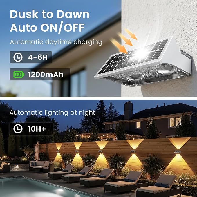 JOFIOS Solar Fence Lights Outdoor,12Pack,Warm White+RGB 9 Colors,1200mAh,Up and Down Fence Lights Solar Powered Waterproof,Solar Wall Lights for Fence,Backyard,Porch（White）