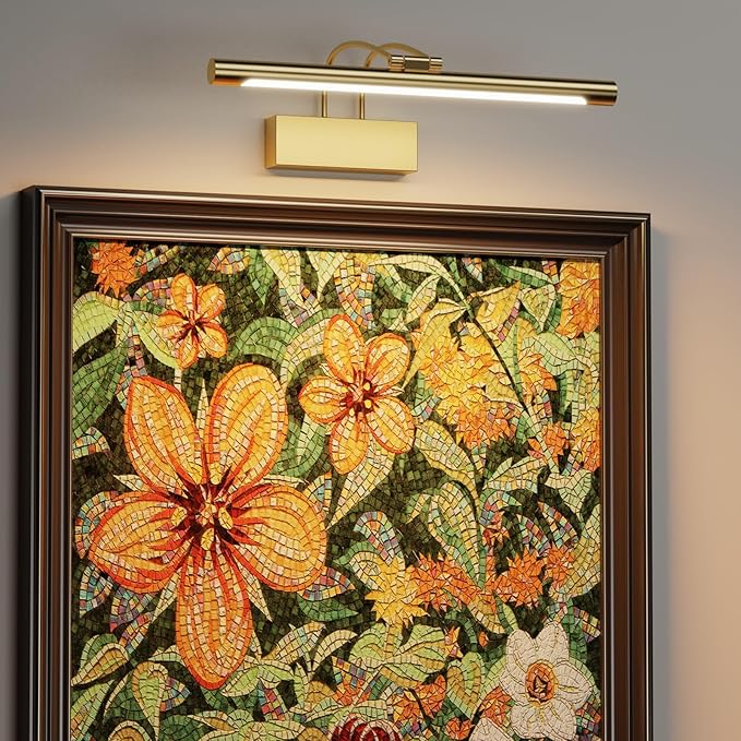 Picture Lights for Wall,16 inch Art Lighting for Paintings Wireless,5000mAh Gallery Lights for Rechargeable,3CCT Dimmable & Timer Cordless Frame Light for Paintings,Canvas,Portrait,Gold