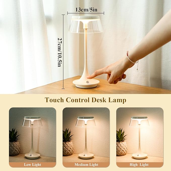 JHY DESIGN 3-Color Light Dimmable Bedside Table Lamp 10.5" H Set of 2 Nightstand Lamp Touch Control Lamp for Bedroom Living Room Indoors Outdoors(Type-C Charging)