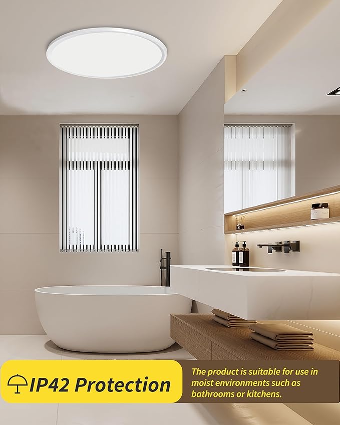 1Pack 16 Inch Dimmable LED Flush Mount Ceiling Light Panel,32W 3480LM,3000K/4000K/6000K CCT Selectable,Ultra Thin Round White Ceiling Light Fixture for Hallway Kitchen Bedroom Home Office Bathroom