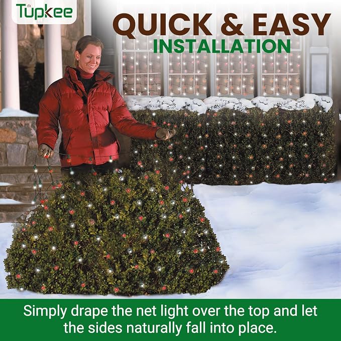 Christmas Light Net – 150 LED Red & White Mesh Lights - 4 ft x 6 ft – Outdoor/Indoor – Net Lights for Bushes, Hedges or Trees