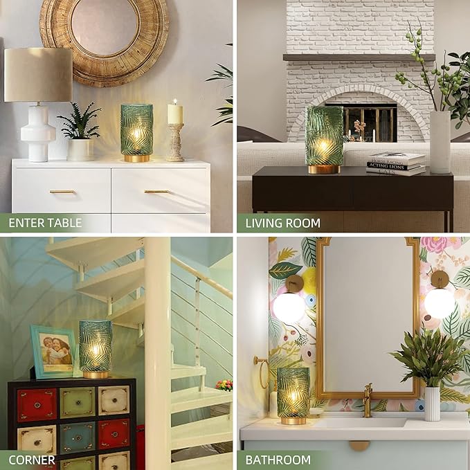 Battery Operated Table Lamp, Cordless Lamps for Home Decor, Battery Powered Nightlight with LED Bulb with Timer, Decorative Lights for Living Room Bedroom Tabletop Entryway Centerpiece Gift(L Green)