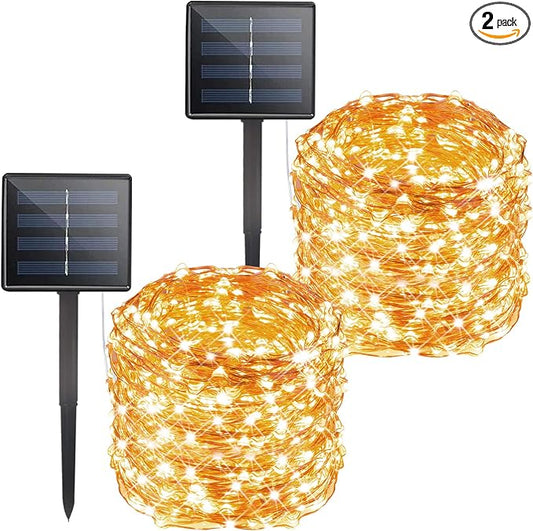 Solar String Lights Outdoor Waterproof, 2 Packs Total 132 Ft 400 LED Solar Fairy Lights with 8 Modes, Twinkle Solar Powered Outdoor Lights for Patio Yard Trees Wedding Christmas, Warm White | IP65 Waterproof Solar Fairy Lights with 8 Modes, Twinkle Sol...