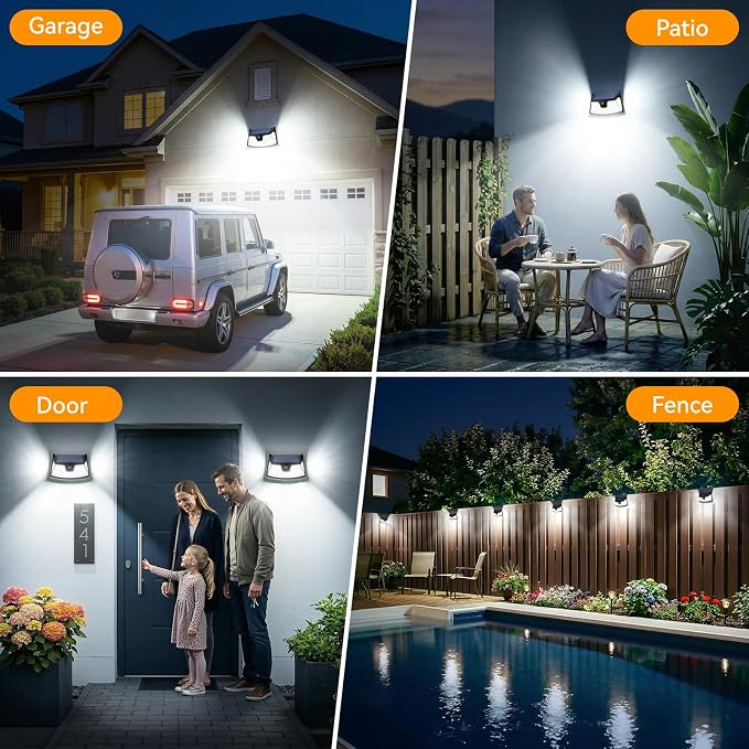 152LED Solar Motion Light Outdoor, 850LM Super Bright 3-Mode Motion Sensor Light, IP65 Waterproof, 270° Wide-Angle Security Light, Solar Powered Flood Lamp for Garden, Wall, Fence, and Garage (2 Pack)