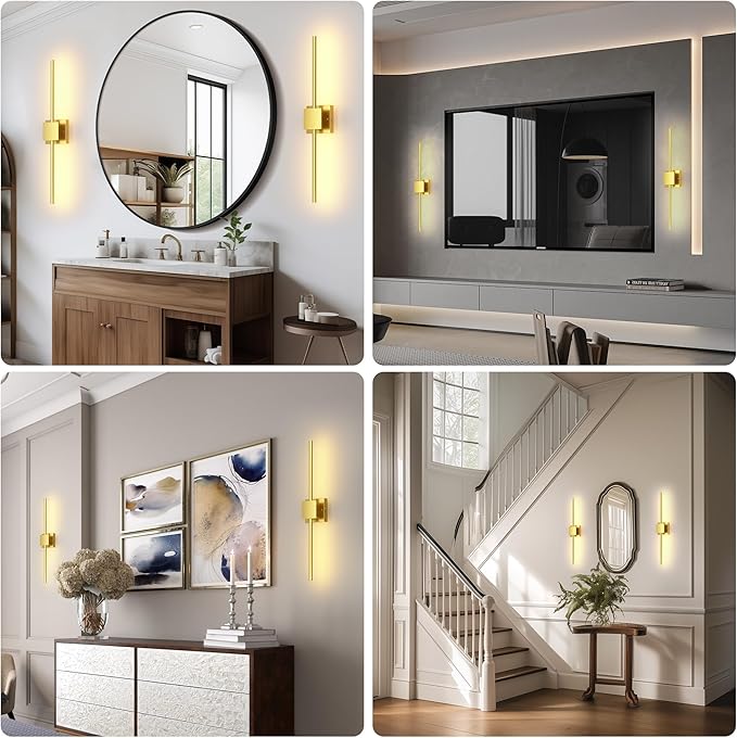 Torchlet Battery Operated Wall Sconces Set of 2 with Remote Control,DIY Independent Rotation Picture Lights,3000K-6000K Dimmable LED Rechargeable Wall Lights for Living Room Bedroom, 28.3'' Gold