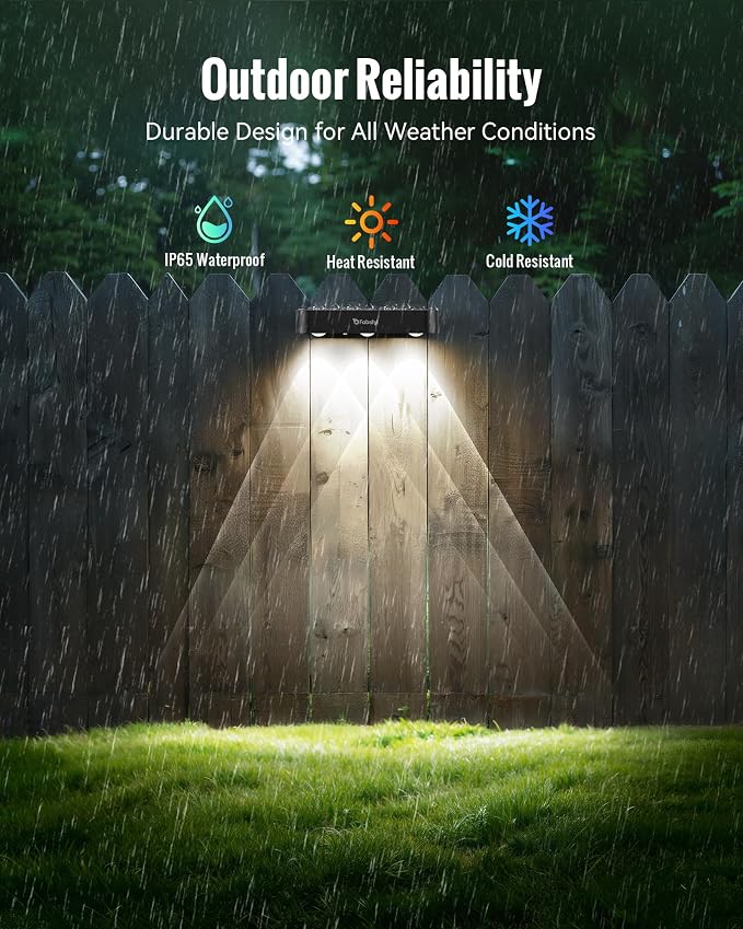 Solar Fence Lights, 4 Pack Outdoor Solar Powered Fence Light with Sync Group Control & 10 Light Modes, Waterproof IP65 Solar Wall Lights for Deck, Patio, Backyard, Wall, Pool, Step