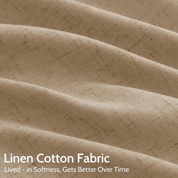 Sand Beige Linen Curtains 80 Inch Length for Living Room Simple Modern Light Filtering Semi Sheer Curtain Back Tab Rustic Farmhouse Luxury Home Decor Drapes for Bedroom Dinner Room 52x80, 2 Panels